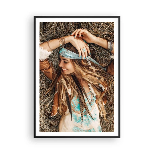 Plakat i sort ramme - På vej til kærlighedens sommer - 70x100 cm