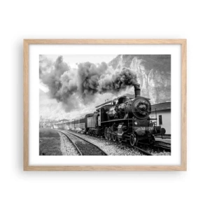 Plakat i ramme af lyst egetræ - Står på stationen... - 50x40 cm