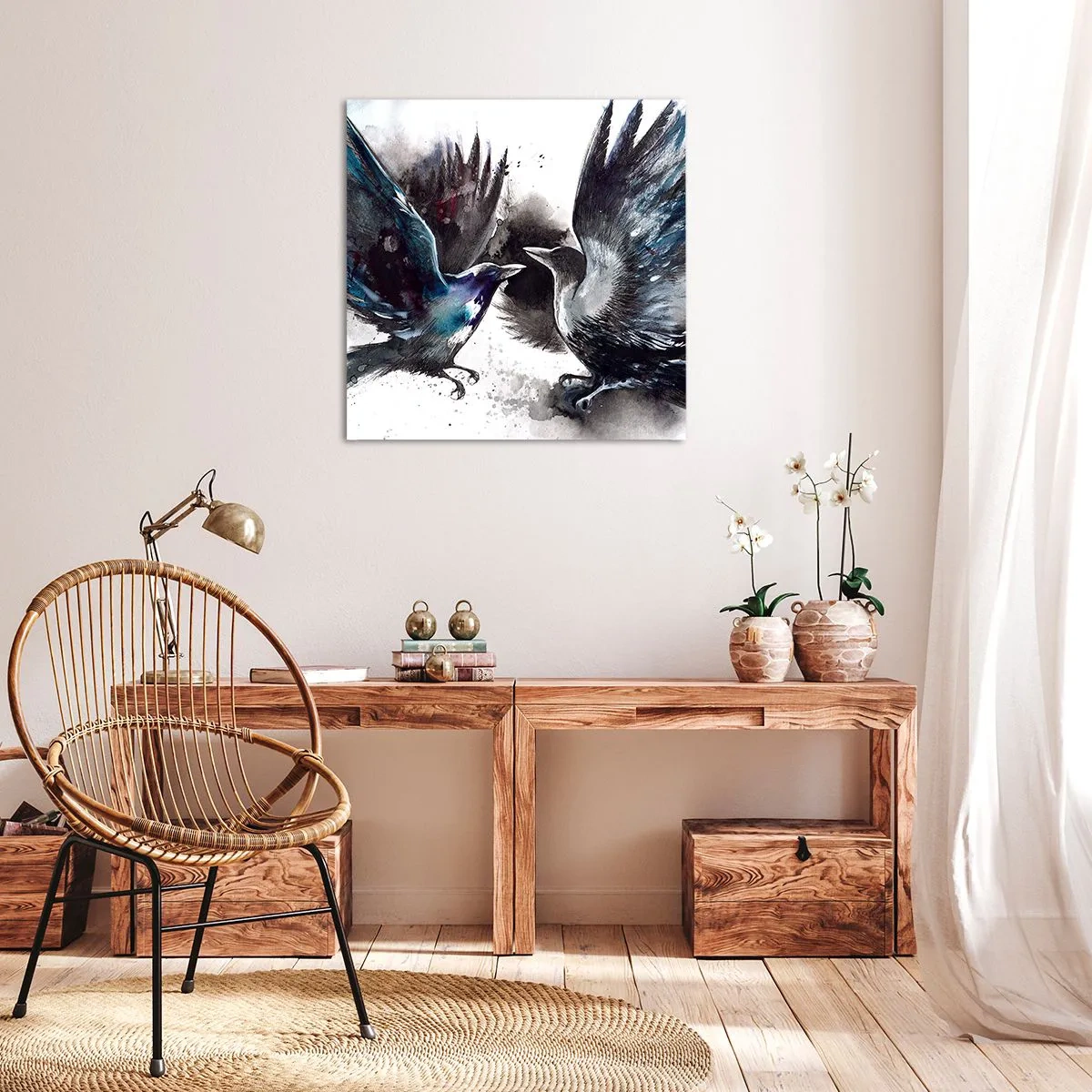 Lærredstryk - Billede på lærred - En ravn til en ravn... - 70x70 cm