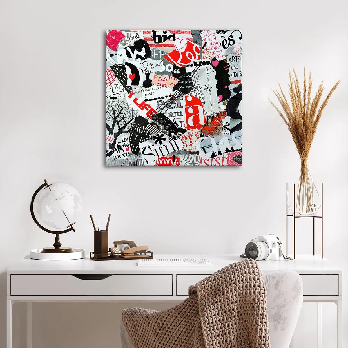 Vægur, Uret - Hipster collage - 40x40 cm