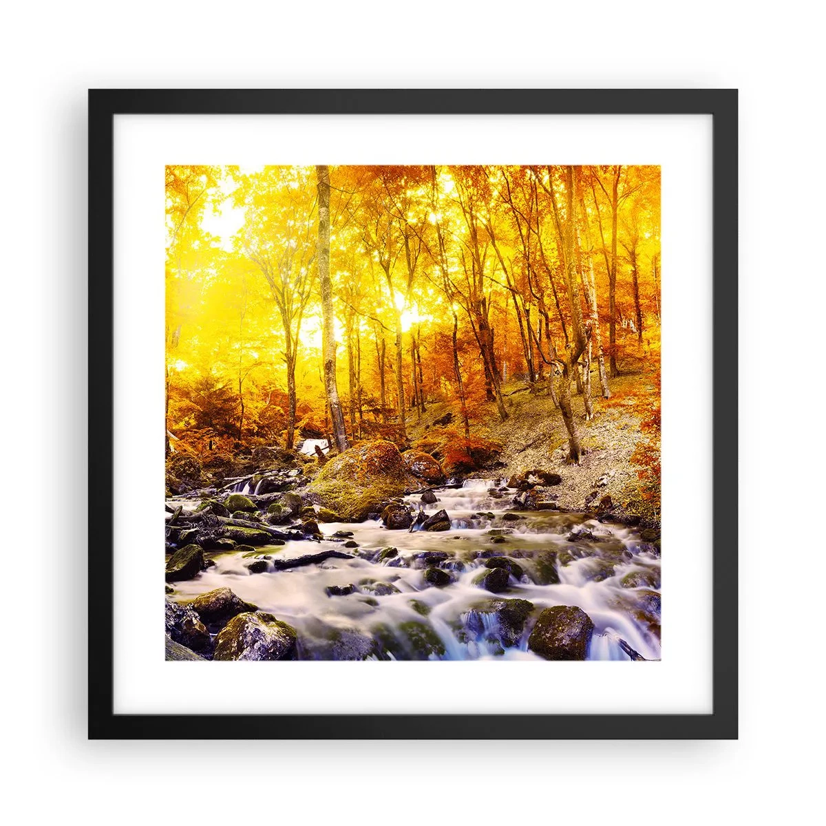 Plakat i sort ramme - Sten indfattet i guld og platin - 40x40 cm