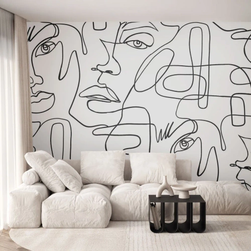 Fototapet Premium Canvas - I sammenfiltrede følelser - Ansigter, Linje, Øjne - 200x140 cm