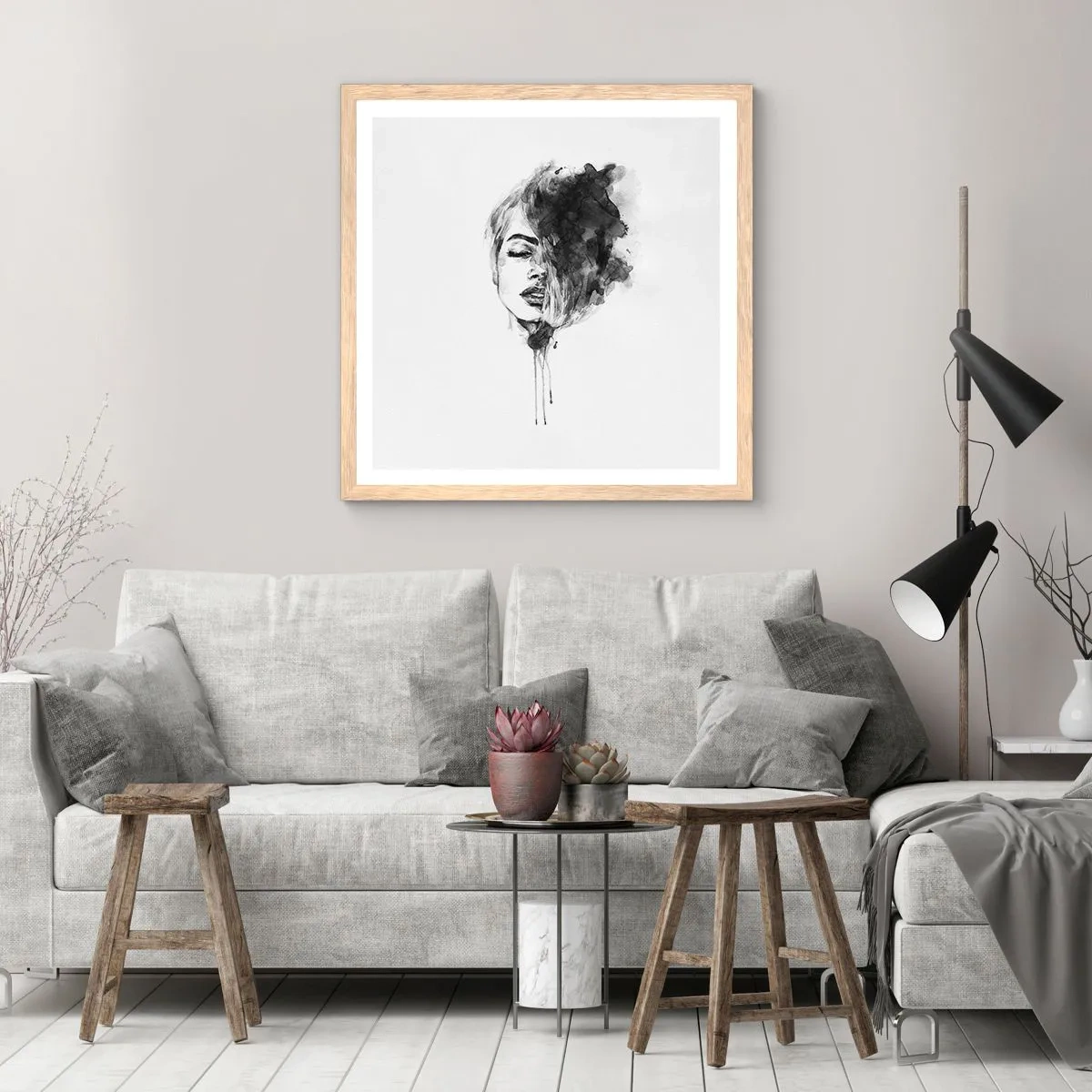 Plakat i ramme af lyst egetræ - Hvad piger drømmer om - 60x60 cm