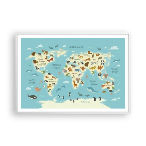 Plakat i hvid ramme - Gode naboer - 100x70 cm