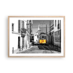 Plakat i ramme af lyst egetræ - Lissabons ånd - 70x50 cm