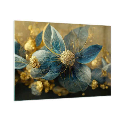 Billede på glas - Blomstre med guld - 100x70 cm