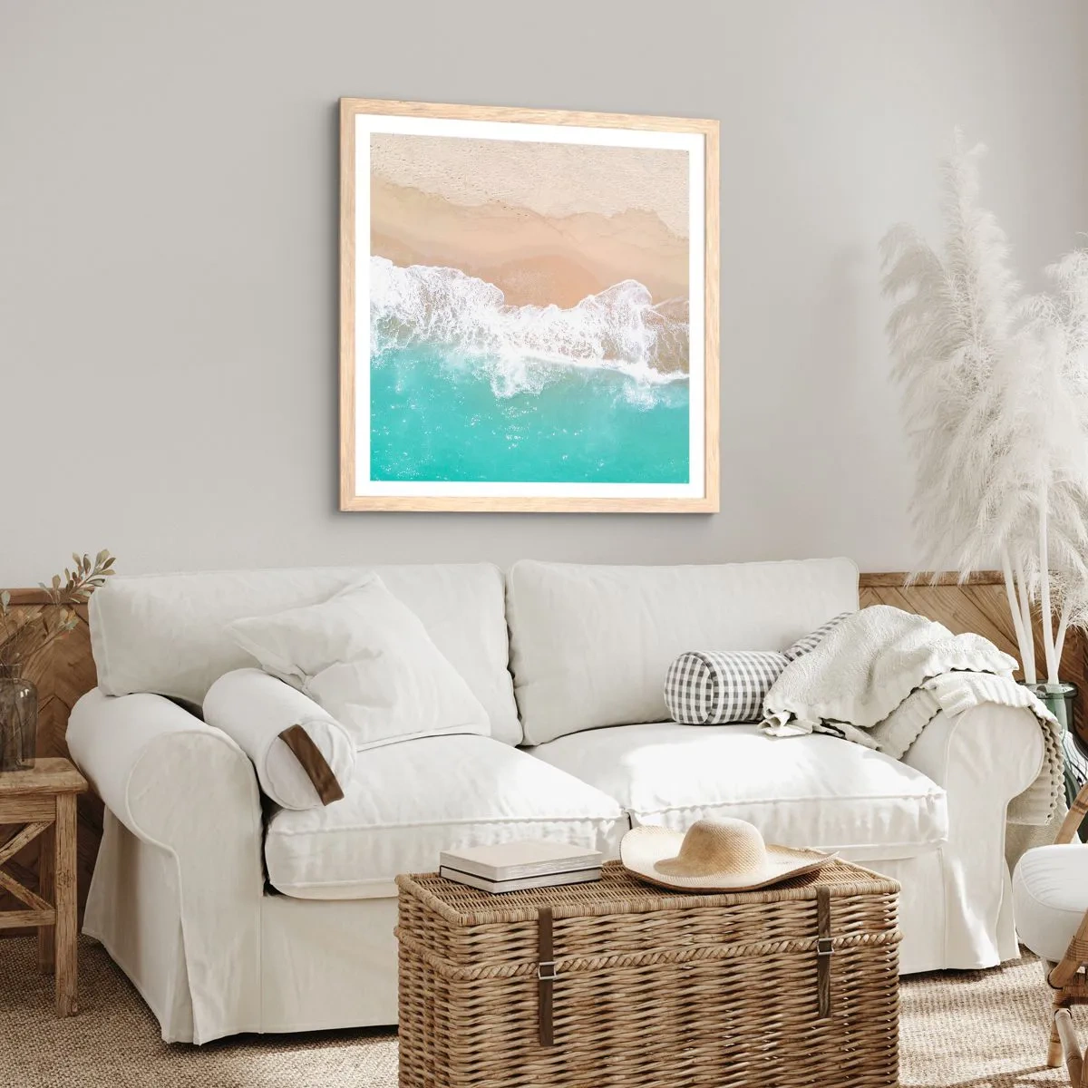 Plakat i ramme af lyst egetræ - Kærlig berøring - 40x40 cm