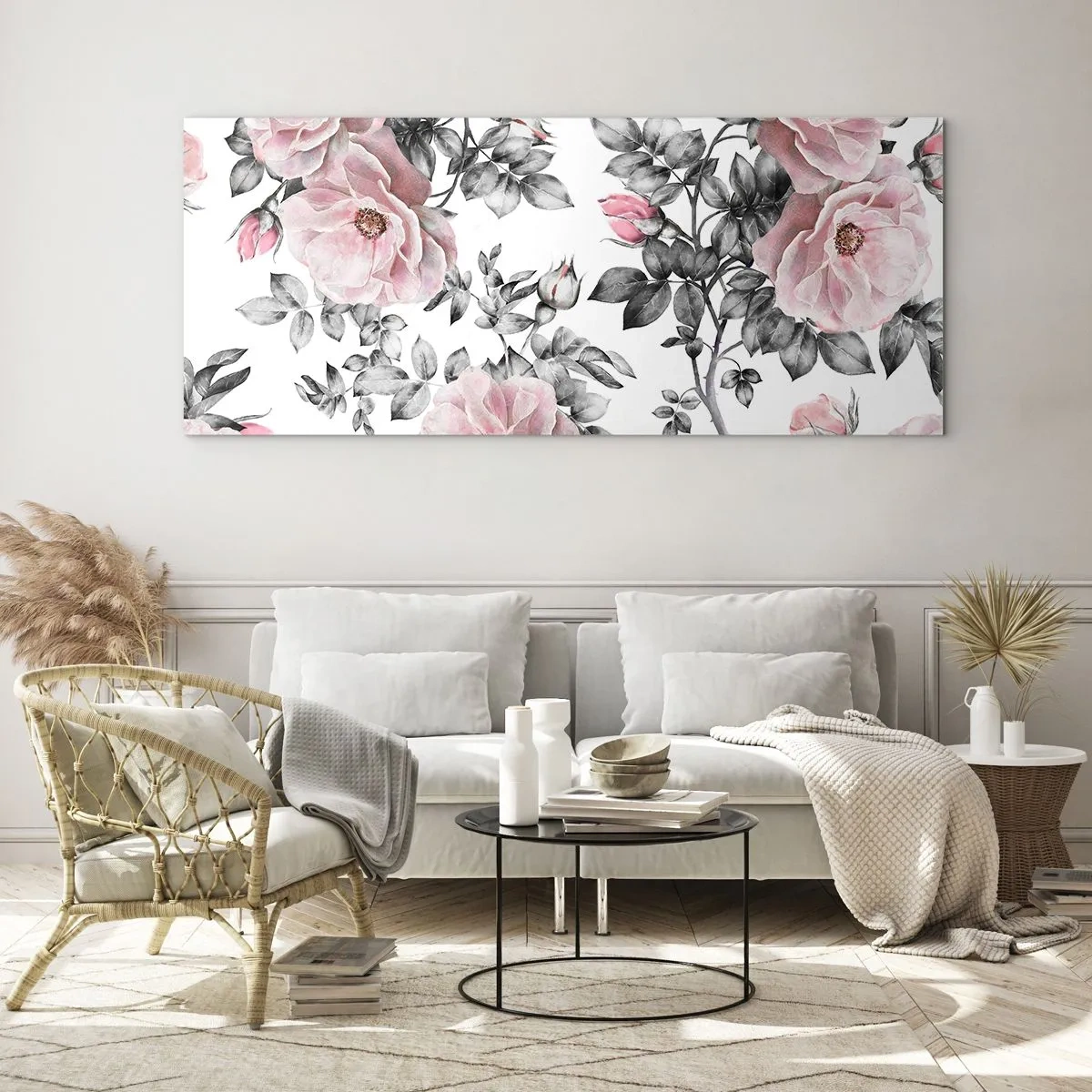 Billede på glas - Forsvind i rosenblomsterne - 90x30 cm