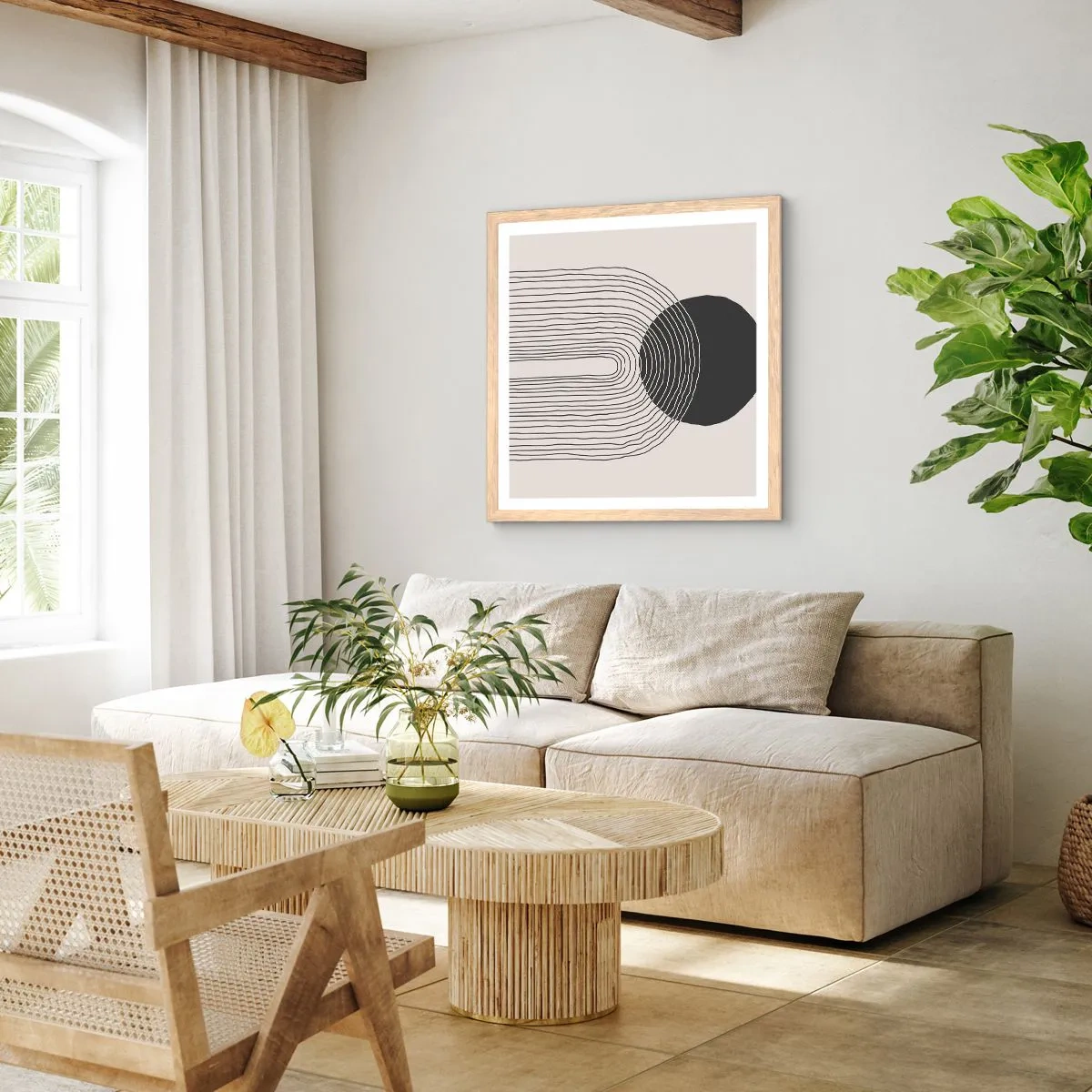 Plakat i ramme af lyst egetræ - Rystende og selvsikker - 60x60 cm