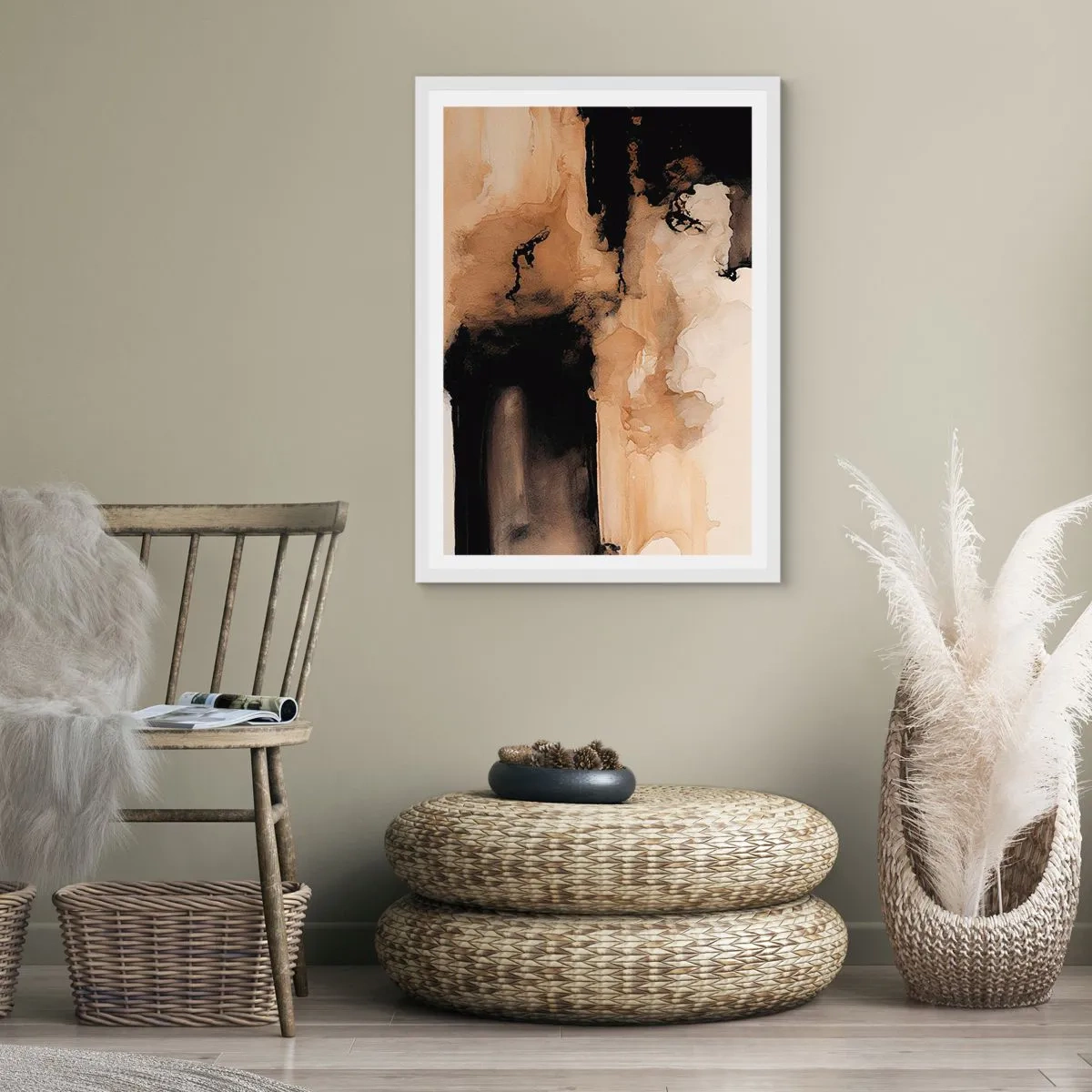 Plakat i hvid ramme - En spændende abstraktion - 70x100 cm