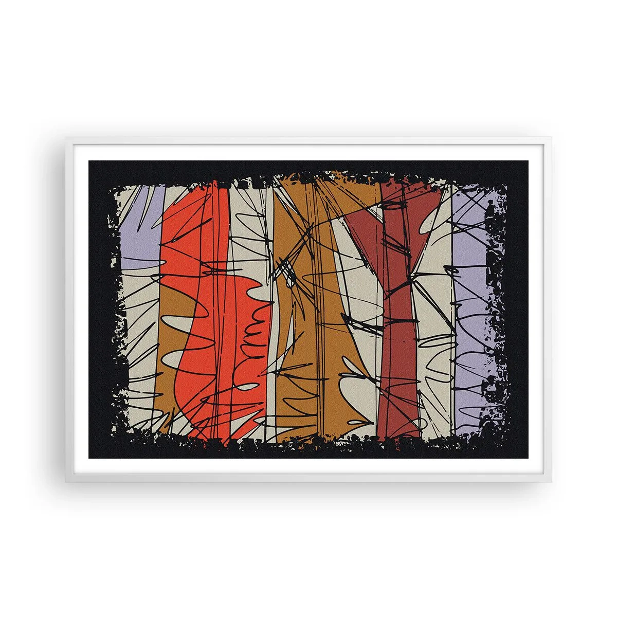 Plakat i hvid ramme - Spontan komposition - 100x70 cm