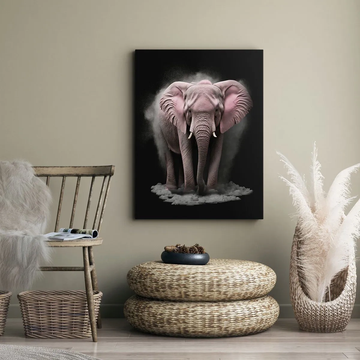 Lærredstryk - Billede på lærred - Tænk ikke på en lyserød elefant! - 45x80 cm
