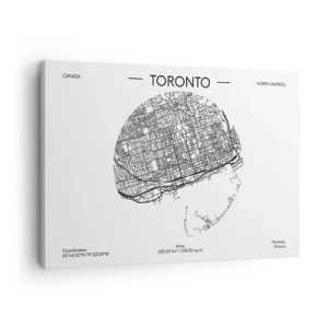 Lærredstryk - Billede på lærred - Et kort over Toronto i minimalistisk sort-hvid stil - 70x50cm - Anatomi af Toronto - Moderne vægdekoration til stue og soveværelse ARTTOR