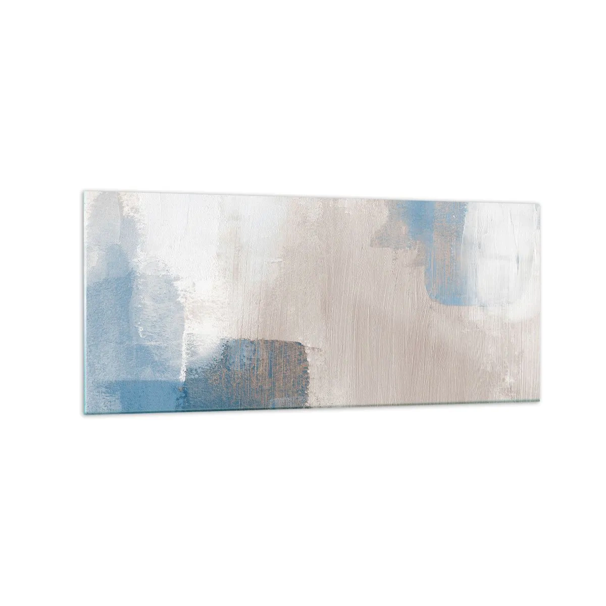 Billede på glas - Lyserød abstraktion bag et slør af blåt - 120x50 cm