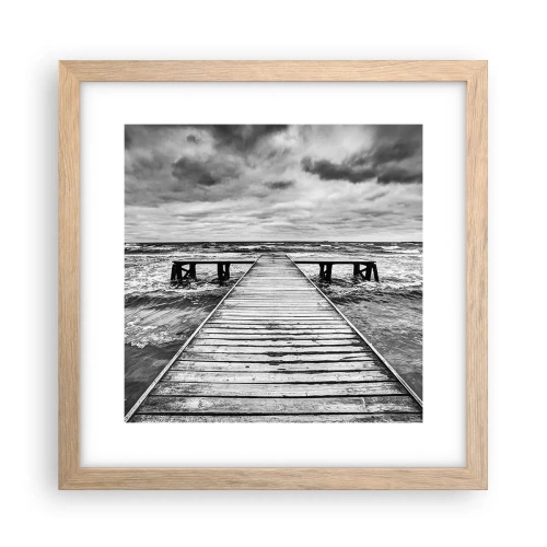 Plakat i ramme af lyst egetræ - Jeg venter på, at vinden blæser væk... - 30x30 cm