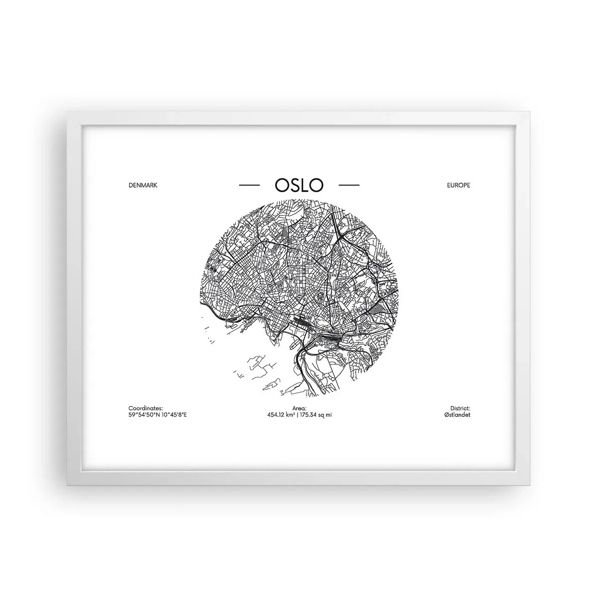 Plakat i hvid ramme - Anatomi af Oslo - 50x40 cm