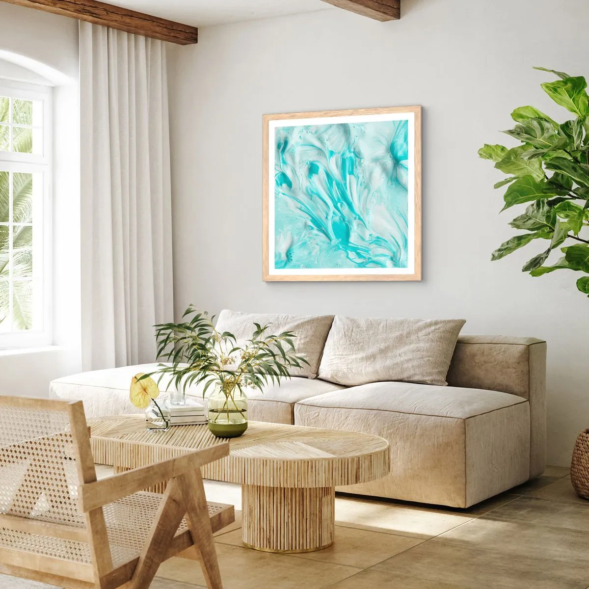 Plakat i ramme af lyst egetræ - For altid sammen - 50x50 cm