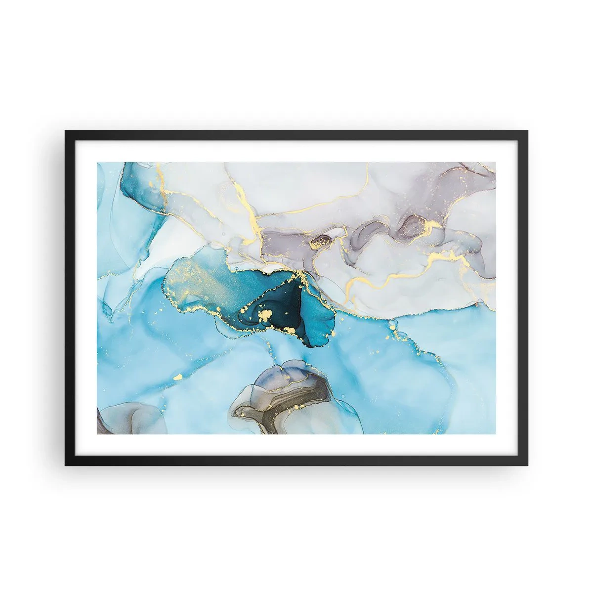 Plakat i sort ramme - En undersøgelse af mødet mellem grå og turkis - 70x50 cm