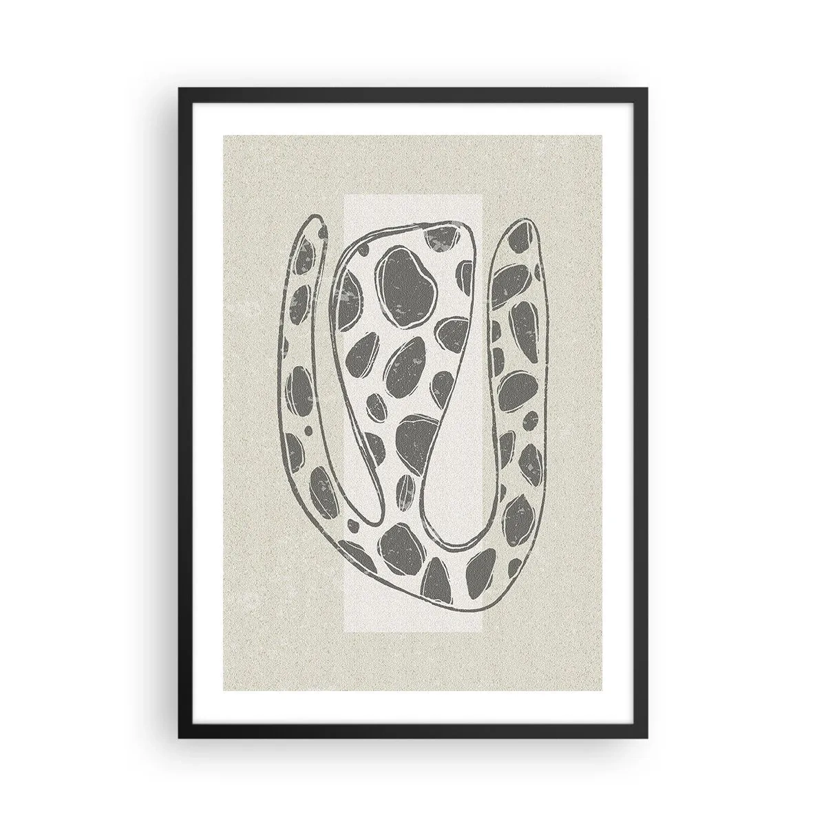 Plakat i sort ramme - Abstrakt organisk form i grå nuancer - 50x70cm - Bizart væsen - Moderne vægdekoration til stue og soveværelse ARTTOR