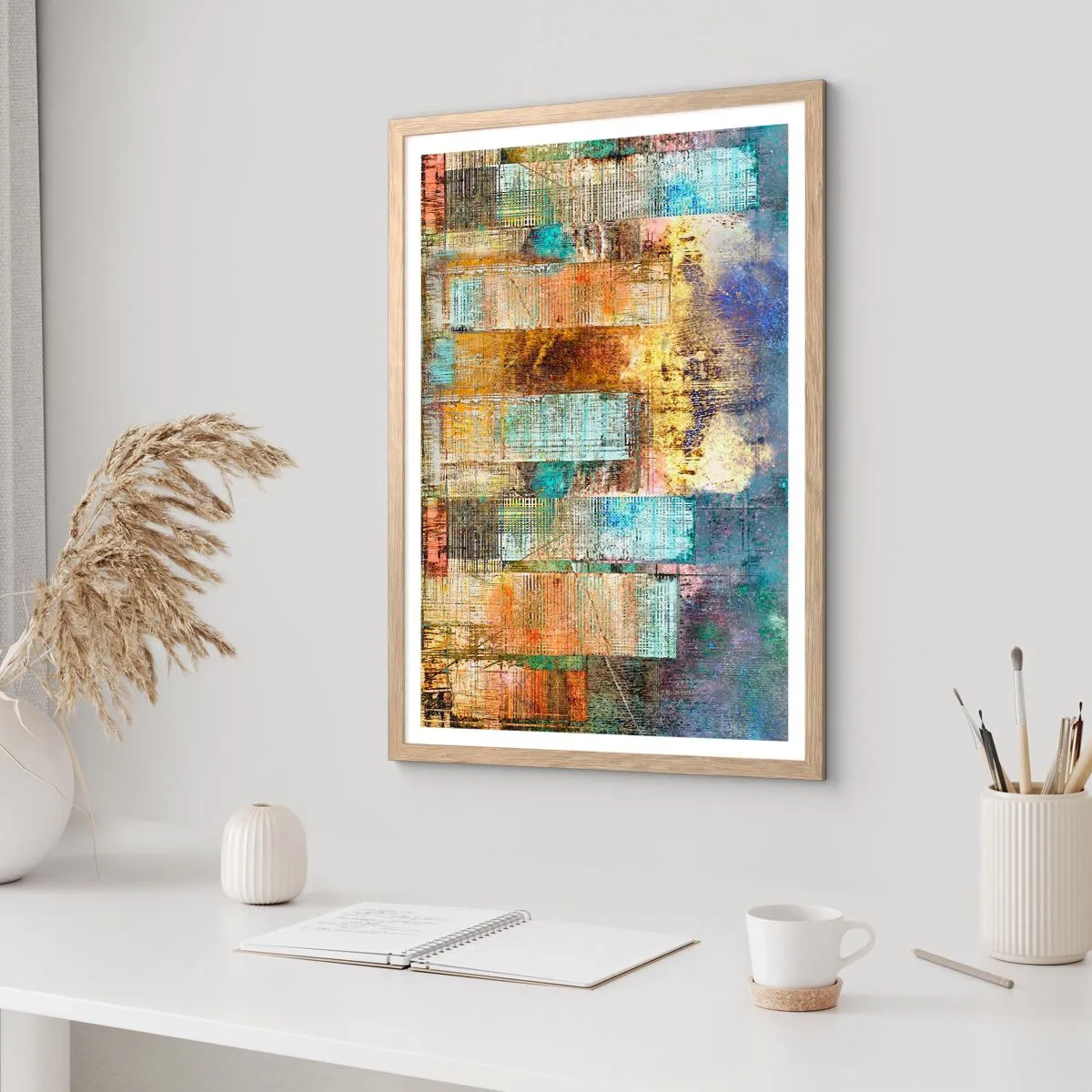 Plakat i ramme af lyst egetræ - Solrig metropol - 30x40 cm