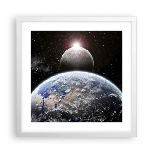Plakat i hvid ramme - Kosmisk landskab - solopgang - 40x40 cm