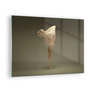 Billede på glas - En danser i en delikat positur med løftet slør - 70x50cm - Den er ved at flyve - Moderne vægdekoration til stue og soveværelse ARTTOR