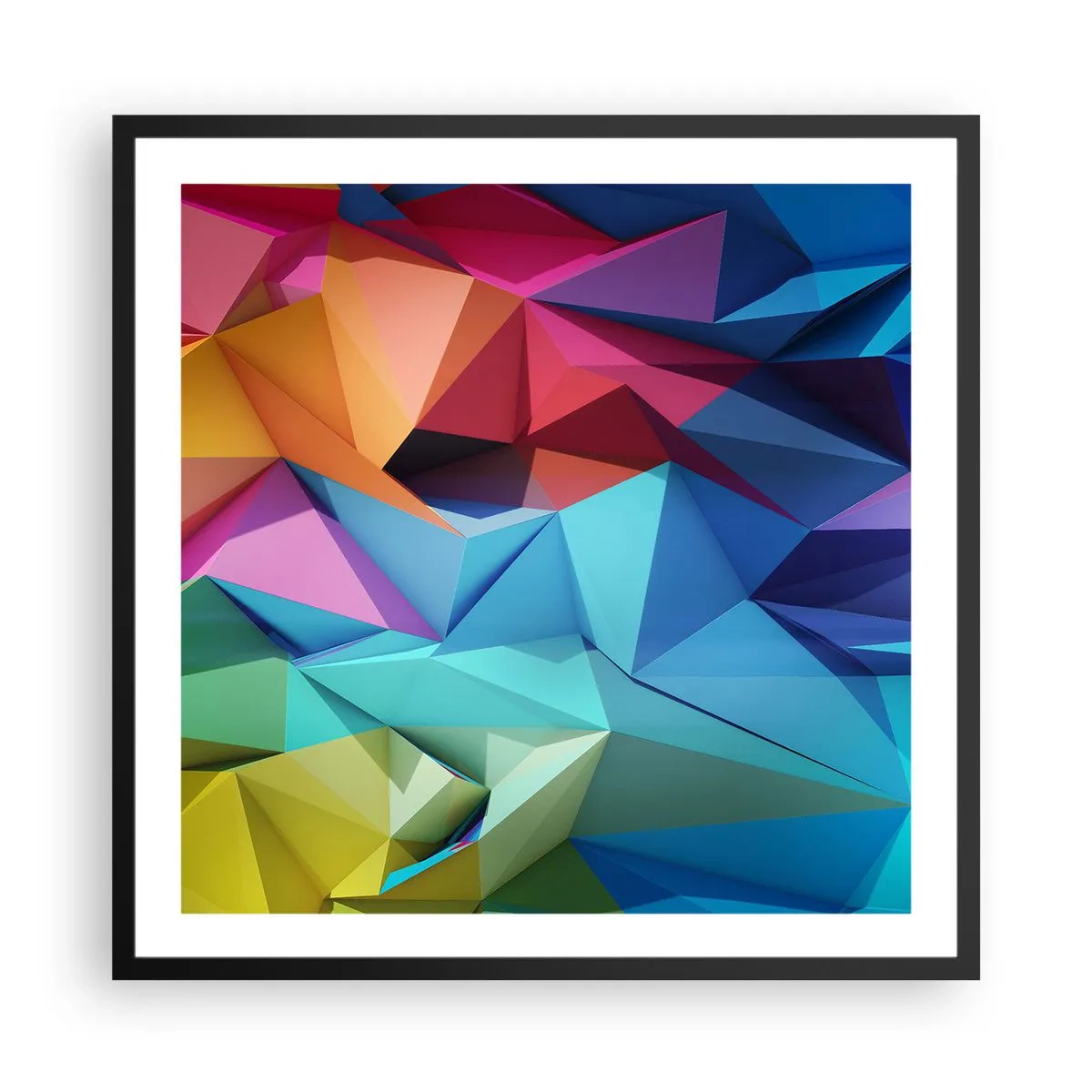 Plakat i sort ramme - Regnbue origami - 60x60 cm