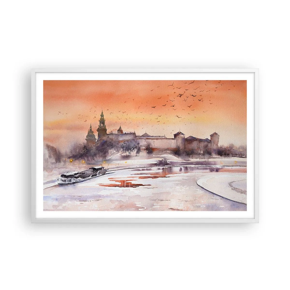 Plakat i hvid ramme - Kongelig solnedgang - 91x61 cm