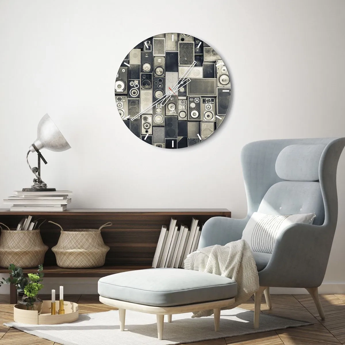 Vægur, Uret - Højttalersæt i retrostil - 30x30cm - Og alt er i orden - Moderne vægdekoration til stue, køkken og soveværelse ARTTOR