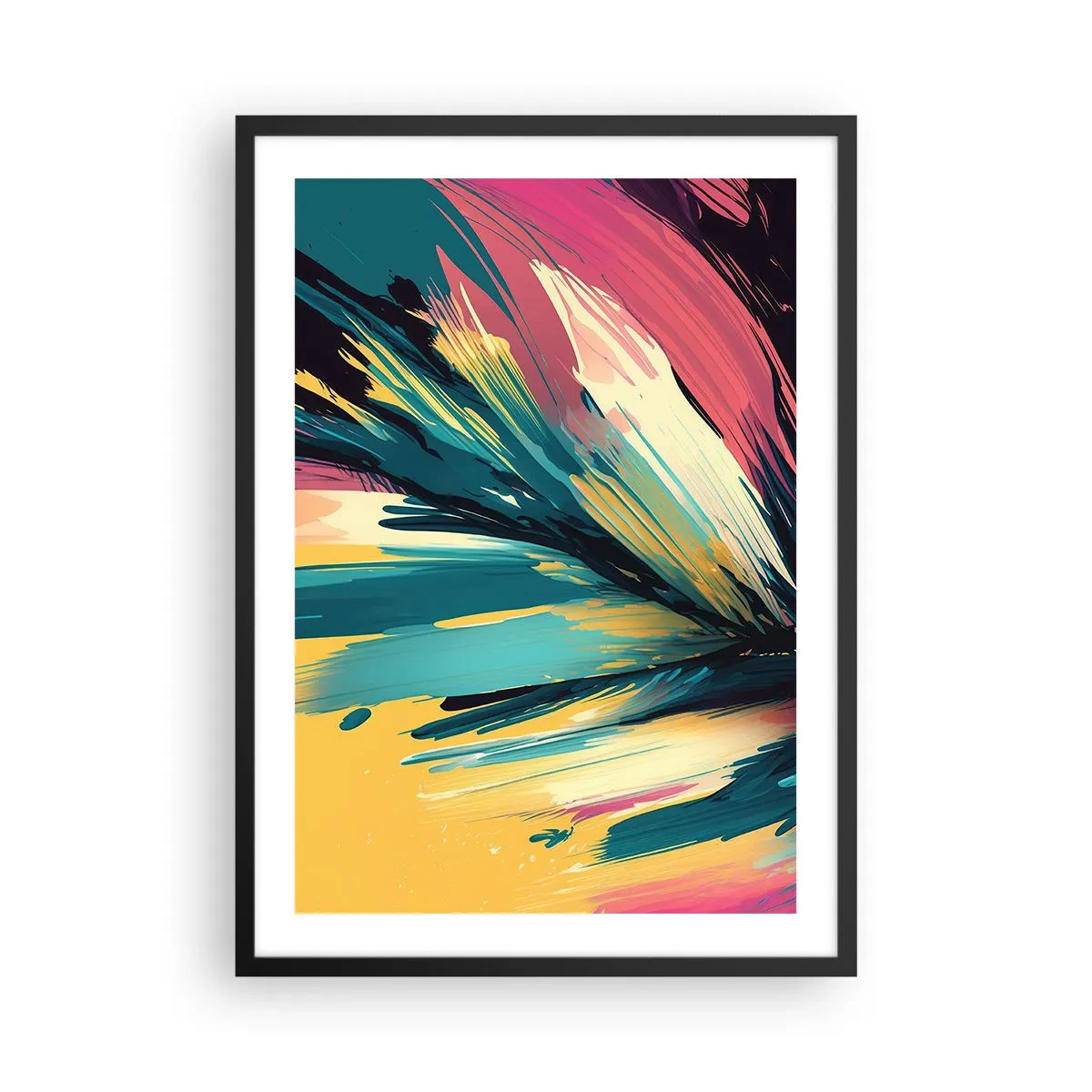 Plakat i sort ramme - En abstrakt eksplosion af farver i et dynamisk arrangement - 50x70cm - Komposition - en eksplosion af glæde - Moderne vægdekoration til stue og soveværelse ARTTOR