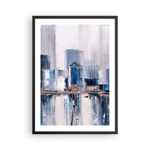 Plakat i sort ramme - Abstrakt bypanorama i nuancer af blå og hvid - 50x70cm - Indtryk fra New York - Moderne vægdekoration til stue og soveværelse ARTTOR