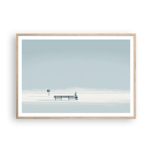 Plakat i ramme af lyst egetræ - Ja, jeg venter. - 100x70 cm