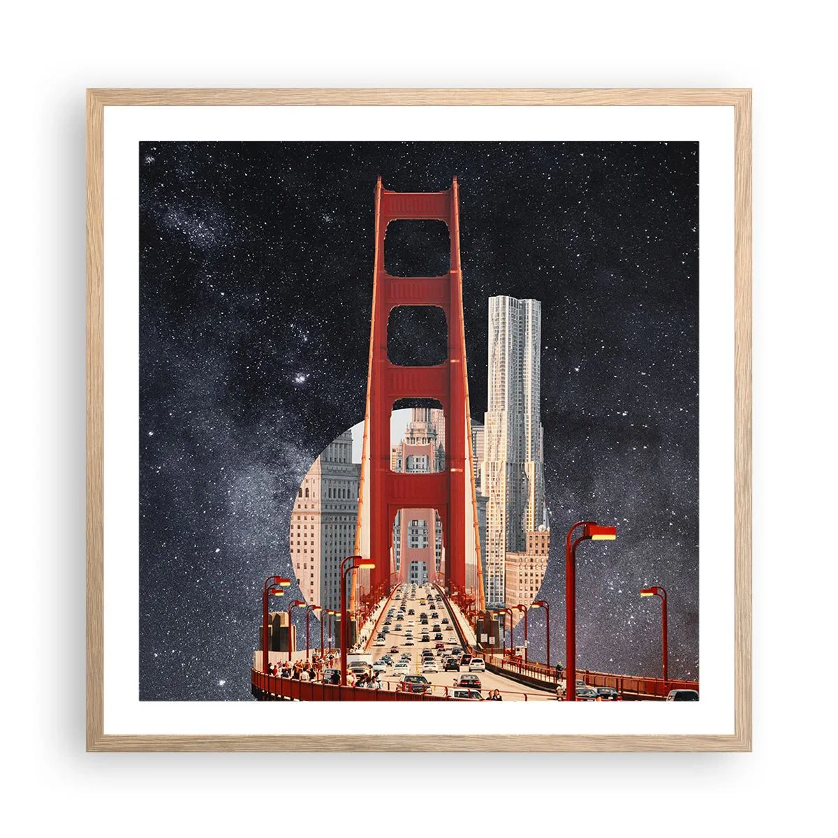 Plakat i ramme af lyst egetræ - Altid i centrum - 60x60 cm