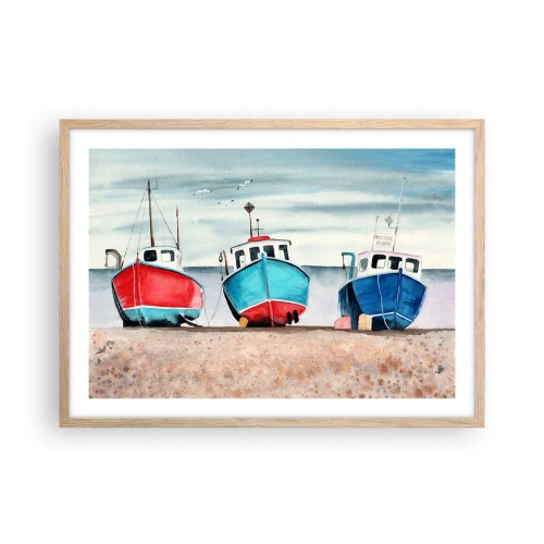 Plakat i ramme af lyst egetræ - Klar til at fange - 70x50 cm