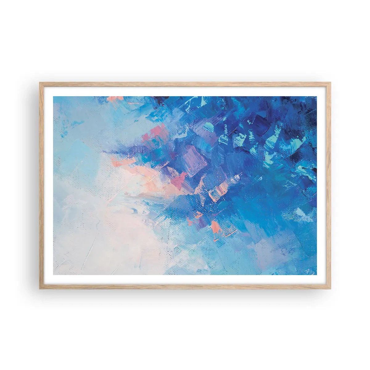 Plakat i ramme af lyst egetræ - Vinter abstraktion - 100x70 cm