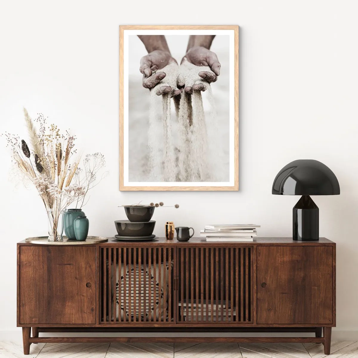 Plakat i ramme af lyst egetræ - Med disse hænder... - 30x40 cm