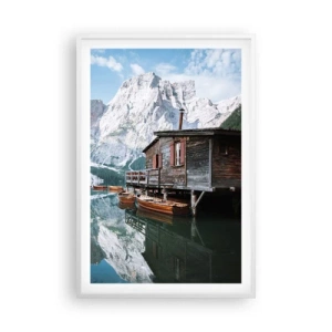 Plakat i hvid ramme - Krystalklar bjergmorgen - 61x91 cm