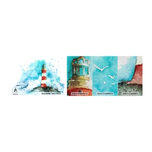 Prøve Fototapet Premium Sand - Elementernes enhed - Fyrtårn, Landskab, Grafik - 100x30 cm