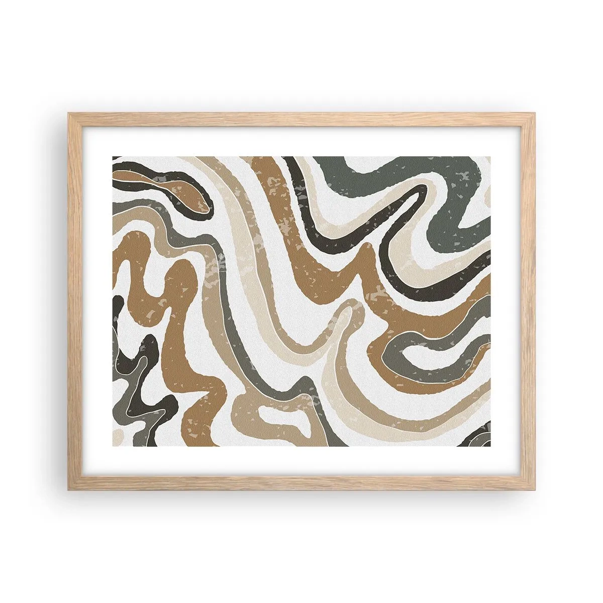 Plakat i ramme af lyst egetræ - Slyngninger af jordfarver - 50x40 cm