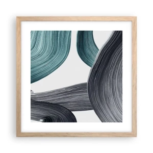 Plakat i ramme af lyst egetræ - Smaragdgrønne og sorte stier - 40x40 cm