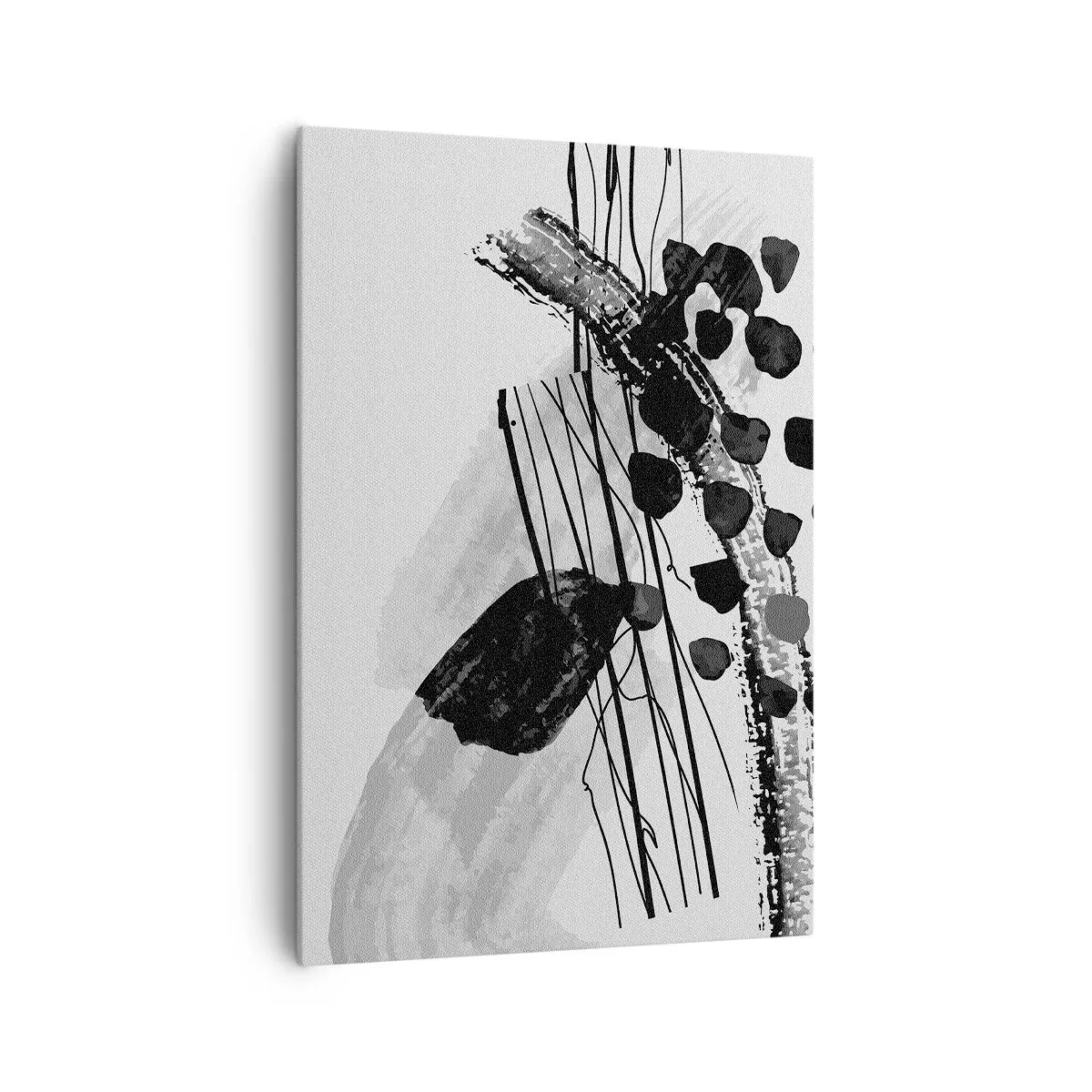Lærredstryk - Billede på lærred - Sort og hvid organisk abstraktion - 70x100 cm