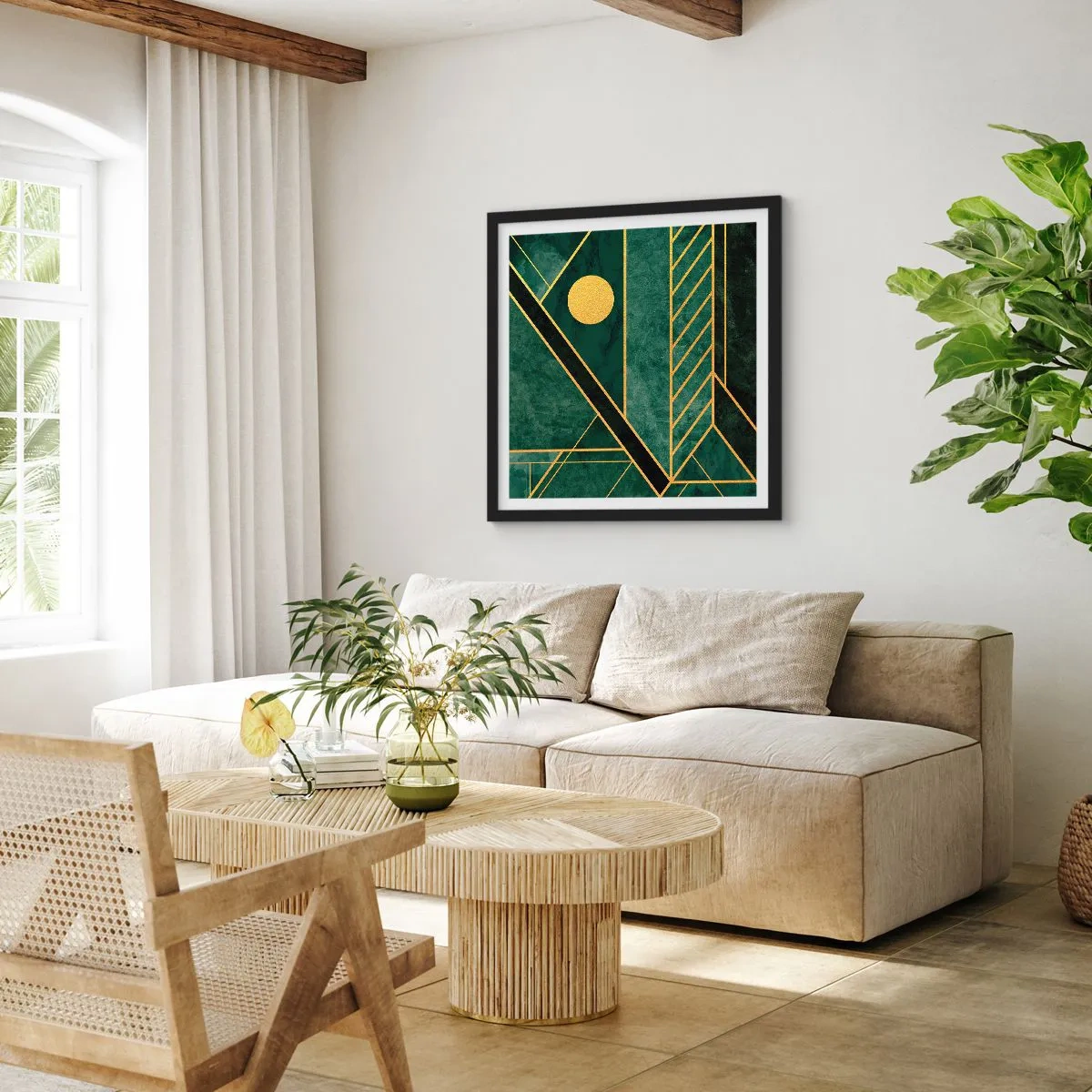 Plakat i sort ramme - Dynamikken i guld og azurblå - 50x50 cm