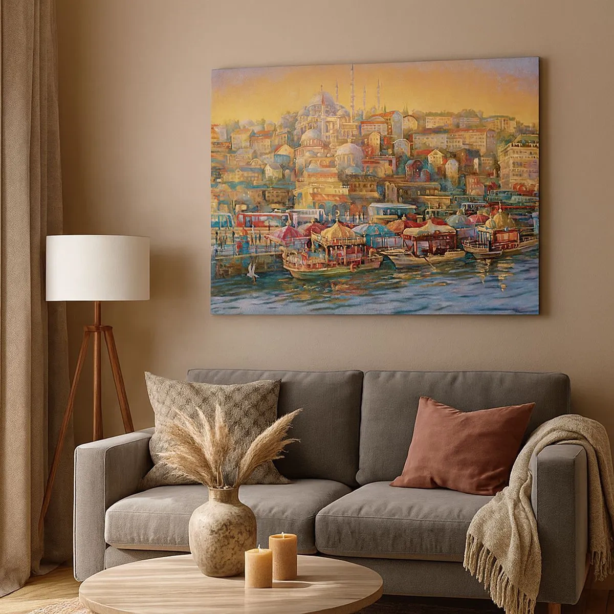Lærredstryk - Billede på lærred - Malerisk panorama over Istanbul med udsigt over bugten og byen - 70x50cm - En historie fra Istanbul - Moderne vægdekoration til stue og soveværelse ARTTOR
