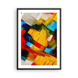 Plakat i sort ramme - Abstrakte geometriske former i intense farver - 50x70cm - Flerfarvet lagdeling - Moderne vægdekoration til stue og soveværelse ARTTOR