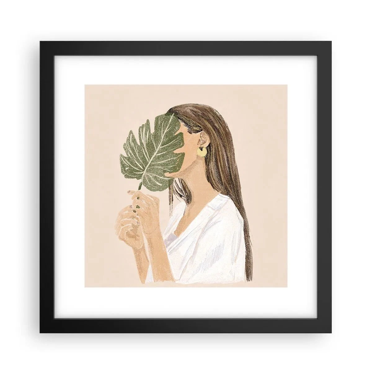 Plakat i sort ramme - Mystisk portræt med en vifte - 30x30 cm