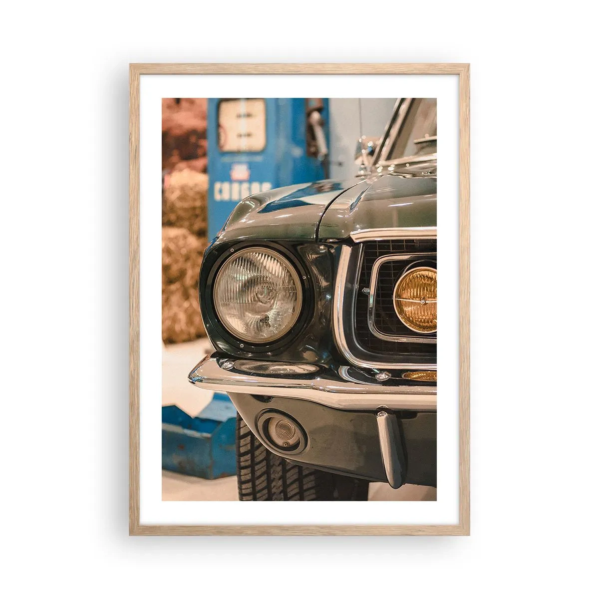 Plakat i ramme af lyst egetræ - Møde med en legende - 50x70 cm