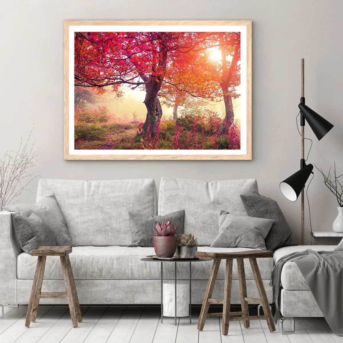 Plakat i ramme af lyst egetræ - Et væld af blomstring - 40x30 cm