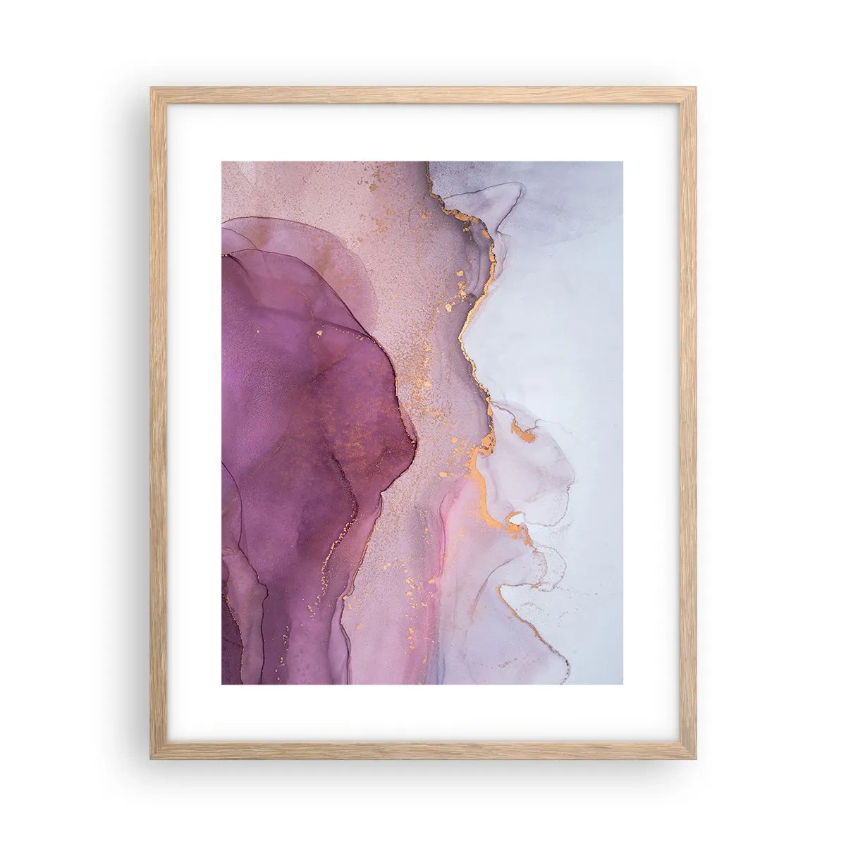 Plakat i ramme af lyst egetræ - Lilla og violette bølger - 40x50 cm