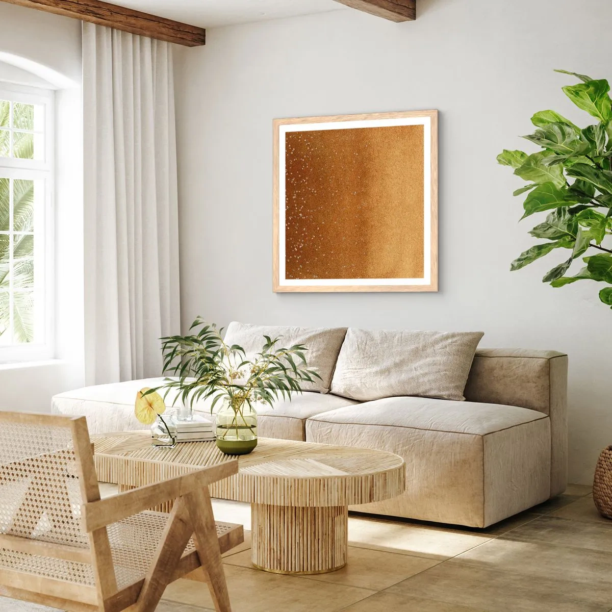 Plakat i ramme af lyst egetræ - Lysets fødsel - 60x60 cm