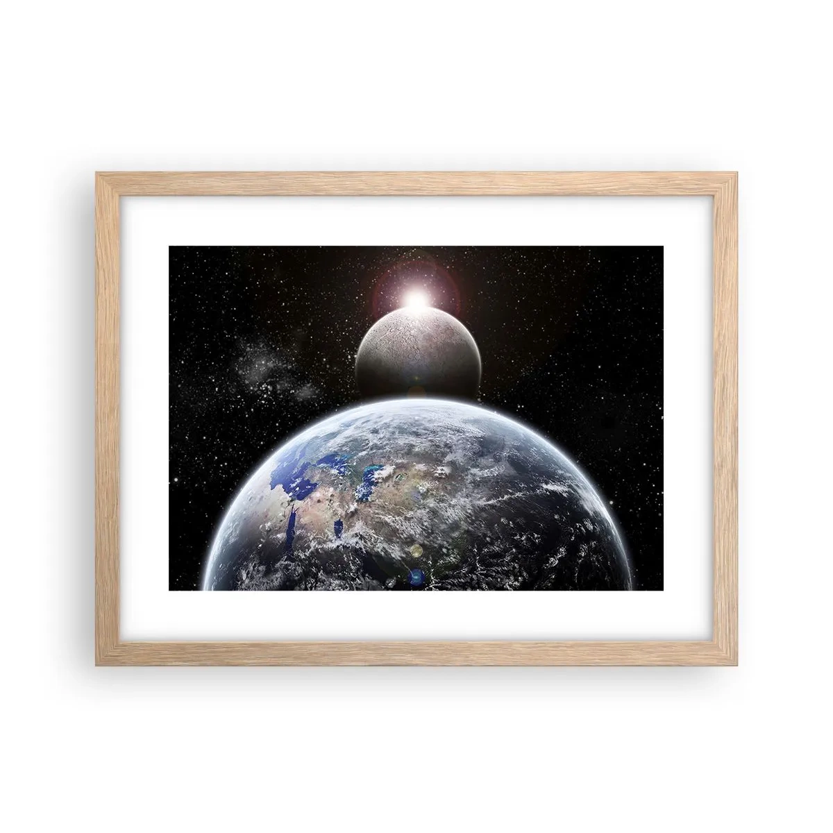 Plakat i ramme af lyst egetræ - Kosmisk landskab - solopgang - 40x30 cm